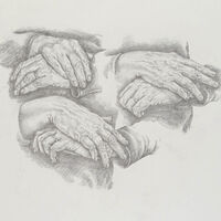 drawing of three pairs of hands