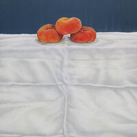 Flat Peaches on Fabric