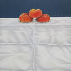 Flat Peaches on Fabric