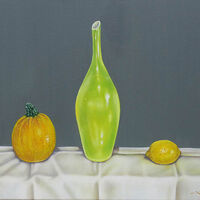 Courgette, vase and lemon