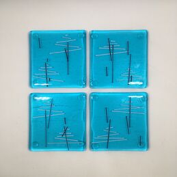 clear blue, black, white coasters