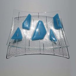 sky blue and clear square dish