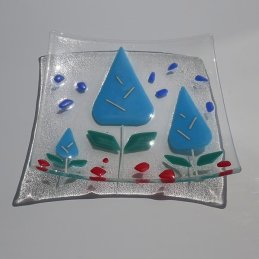 sky blue plants square dish