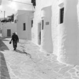 black and white swing lens panoramic photographic art from Sifnos, Greece