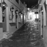 black and white swing lens panoramic photographic art from Sifnos, Greece