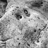 black and white photographic art of dolomite rock formation on shoreline in Tobermory, Ontario