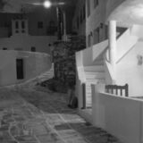 black and white swing lens panoramic photographic art from Sifnos, Greece