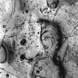 black and white photographic art of dolomite rock formation on shoreline in Tobermory, Ontario