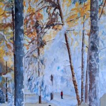 Snowboarding through the forest