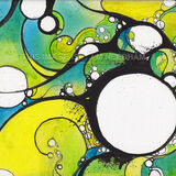 Origin White bubbles surrounded by black lines of varying thickness pop against a background of bright blues, yellows and greens