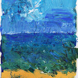 Beach A heavily-textured mixed media abstract, the composition broken into thirds - sky, water and sand