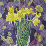 Daffodils on Purple Fabric