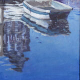 White Boat Reflection
