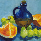 Blue Jar with Oranges and Grapes