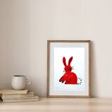 Surprised Bunny Lino print Red