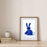 Surprised Bunny Lino print Blue