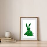Surprised Bunny Lino print Green