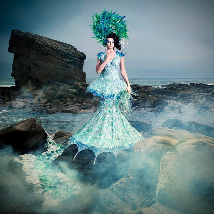 3 Saviour of Being Joan Hall Photography Fantasy Fashion Photography Fantasy Photography Recycle-Plastic bottlespollution Ocean Sea save bubble wrap dress plastic headdress -071