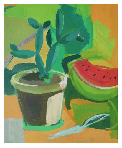 Still life with cactus & watermelon