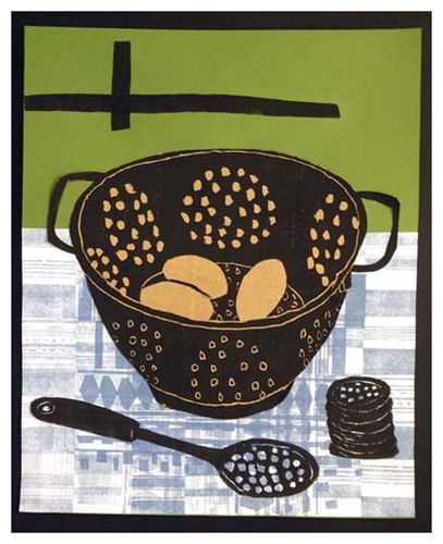 Still life with colander & eggs