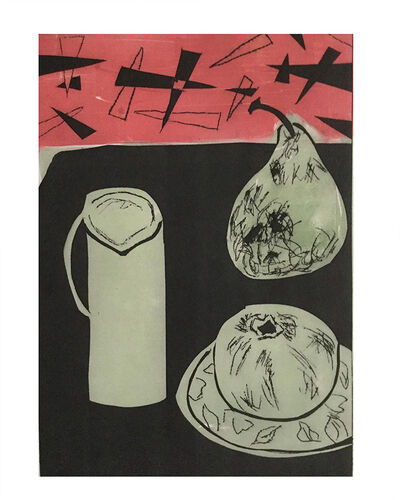 Still life with jug, pear & apple