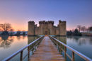 Bodiam Castle, Sussex at sunrise on a cold winters day