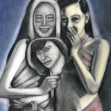 Girls with mirror A2 charcoal and pencil