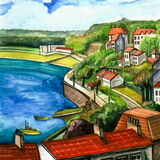 MM 404 A4 Watercolour of Gorey from Castle Green