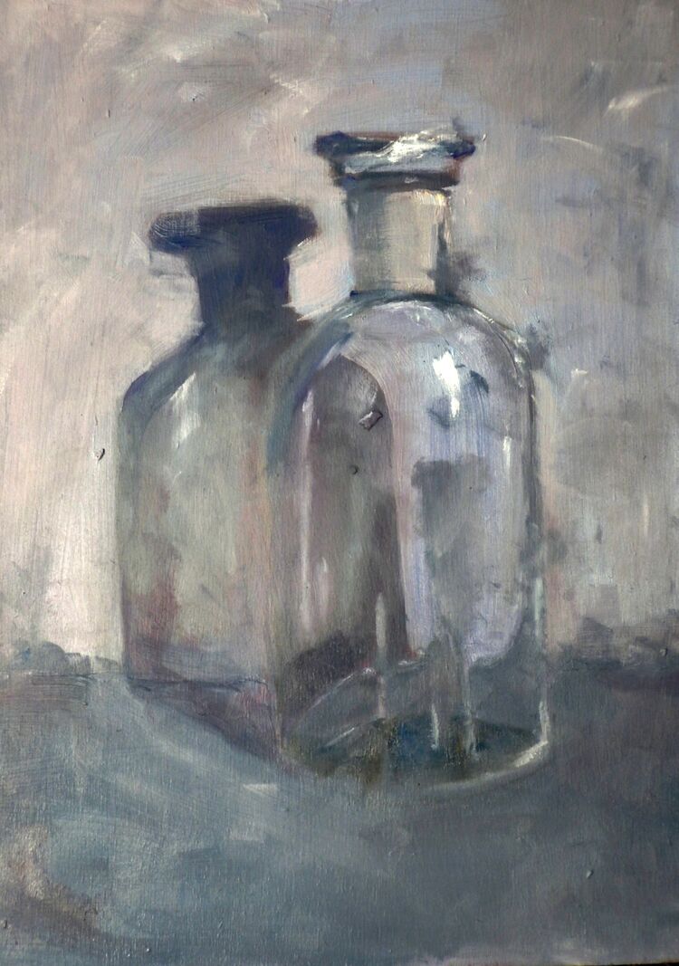 5x7 Oil still life Glass Bottle (sold)