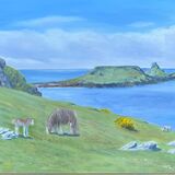 Mare and foal and view to Wormshead