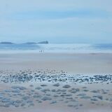 View to Worms Head across Rhossili beach from Burry Holme