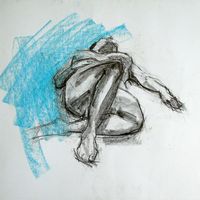 Becky, March 2019. Graphite & soft pastel, A2. Life drawing, graphite, soft pastel, female
