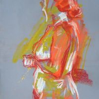 Becky, fifteen minute pose, pastel and acrylic marker on sugar paper. Figure drawing, pastel