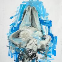 Becky, November 2018. Conté pastel & acrylic marker, A2. Life drawing, conté pastel, acrylic marker, female