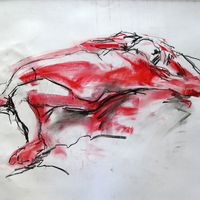 Cameron, January 2019. Conté crayon & soft pastel, A2. Life drawing, conté crayon, soft pastel