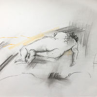 Penny, March 2016. Charcoal & soft pastel on newsprint, A2. Life drawing, charcoal, soft pastel, female