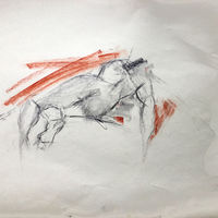Female, reclined. Graphite & Conté pastel on crumpled newsprint, A2. Life drawing, graphite, conté pastel, female