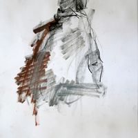 Graham, January 2019. Ten minute pose, graphite Conté crayon & acrylic marker, A2. Life drawing, conté crayon, acrylic marker