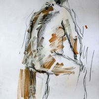 Graham, January 2019. Fifteen minute pose. Conté crayon & acrylic marker, A2. Life drawing, conté crayon, acrylic marker