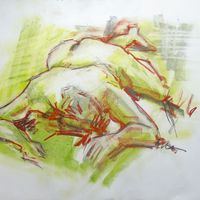 Jamie, May 2018. Soft pastel, A2. Life drawing, soft pastel, male