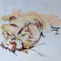 Jamie, November 2018. Conté crayon & soft pastel, A2. Life drawing, conté crayon, soft pastel, male