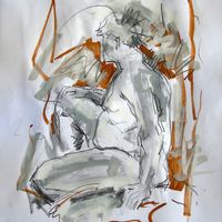 Jamie, January 2019. Conté crayon, soft pastel & acrylic marker, A2. Life drawing, conté pastel, soft pastel, acrylic marker