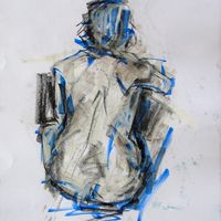 Pauline, July 2019. Graphite, pastel & acrylic marker, A2. Life drawing, graphite, pastel, acrylic marker, female