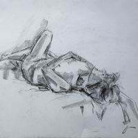 Pauline, May 2017. Graphite, A2. One of a series of drawings from a 1hr pose. Life drawing, graphite, female