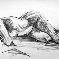 Pauline, February 2016. Graphite, A2. One of a series of drawings from a long pose. Life drawing, graphite, female