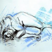 Rich, February 2019. Charcoal & soft pastel, A2. Life drawing, charcoal, soft pastel, male