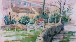 Watercolour, cottages at Baslow,