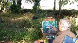 Oil painting lookiing towards the Bridge Inn Pub at Ford in Ridgeway,North Derbyshire.
