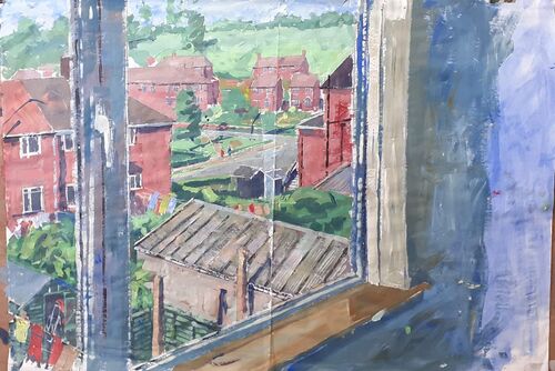 View from my studio window without snow. Watercolour.