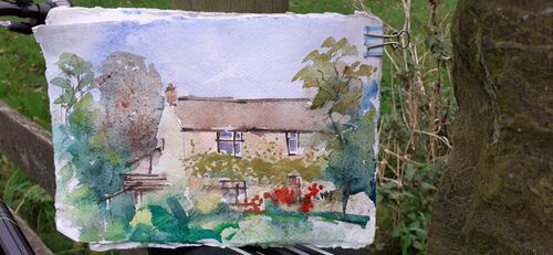 Cottage on Robinbrook Lane. Watercolour.